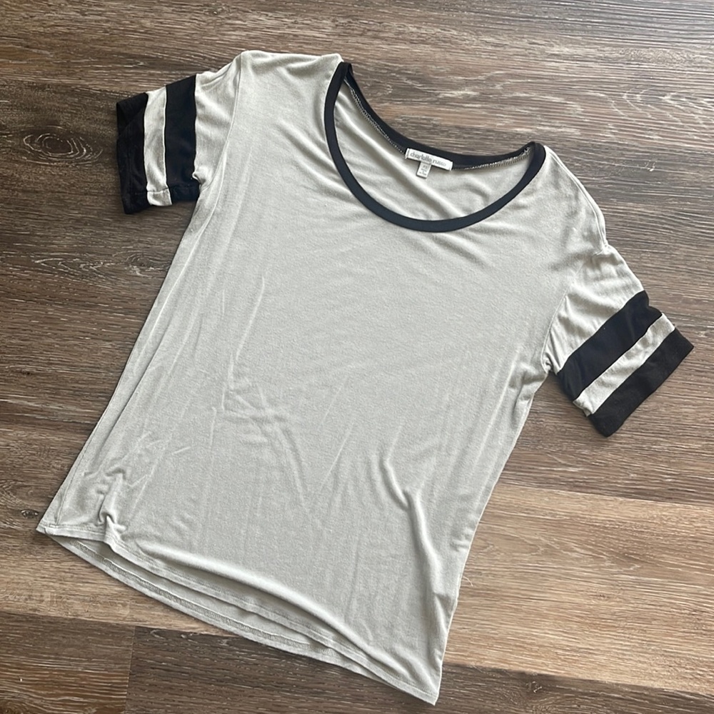 Charlotte Russe grey and black baseball style T shirt